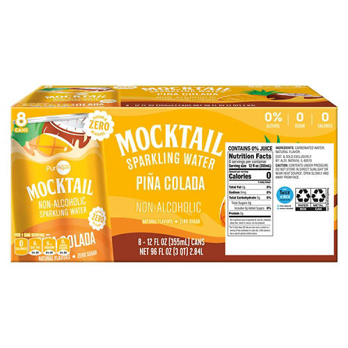 PurAqua Zero Sugar Pina Colada Mocktail Sparkling Water - 8 pack